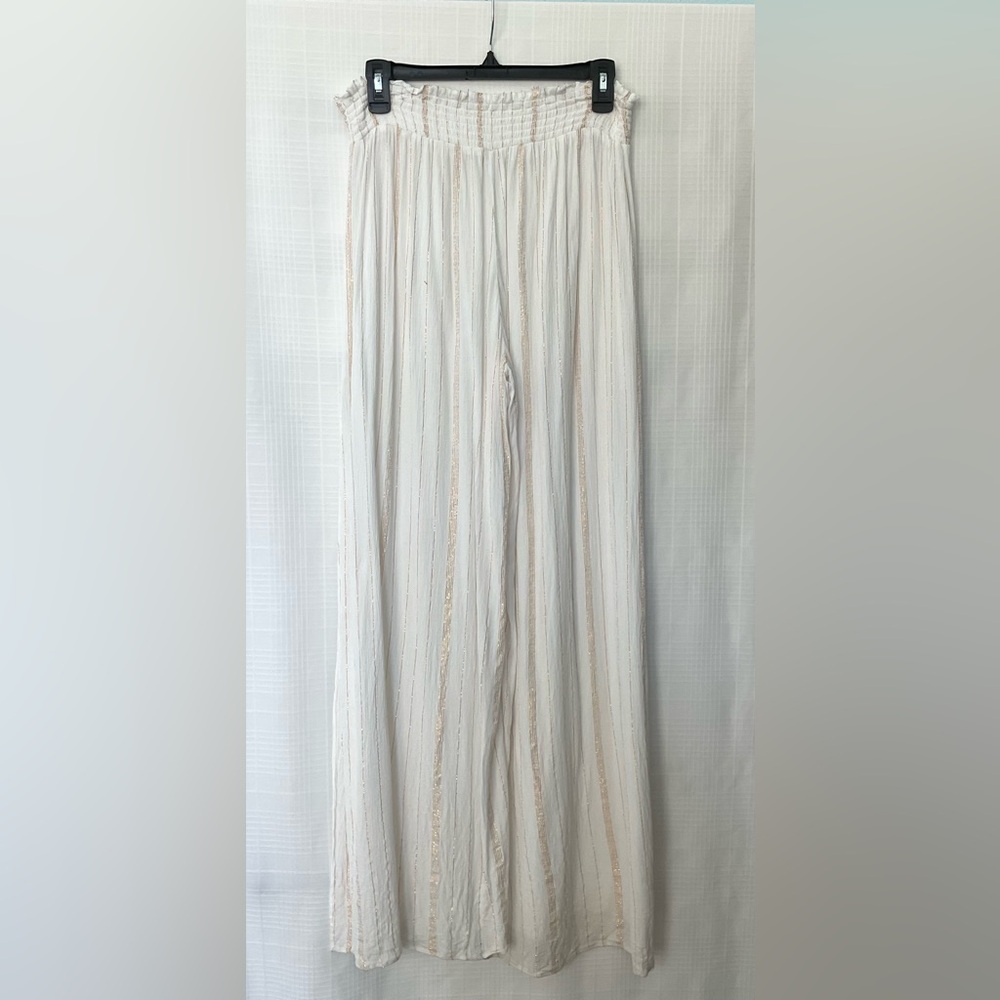 Ramy Brook White cover up pants with Gold Threading - Picture 2 of 5